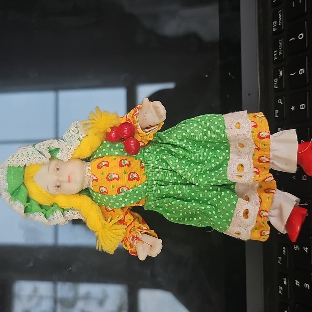 Vintage Porcelain Doll Christmas Ornament Made In Taiwan 7"‎ Red Shoes Tree Hang